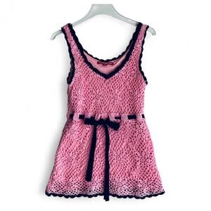 JJ Basics Crochet Babydoll Top Pink Black Y2K Coquette Barbie Soft Dainty M